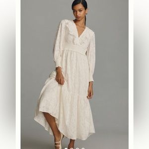 Anthropologie Long sleeve ruffle neck maxi dress